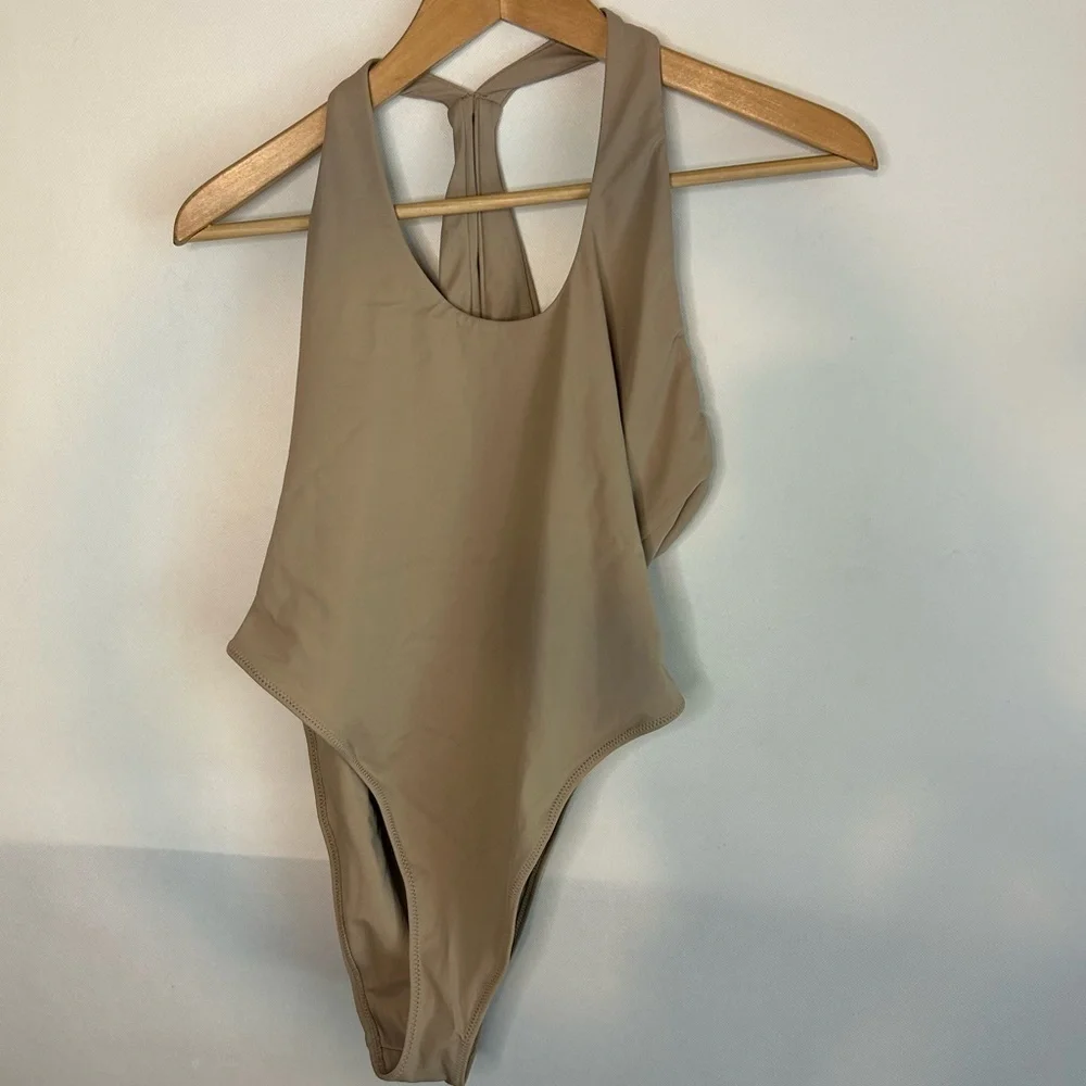 Pacsun Swim La Hearts Neutral One Piece Swimsuit Asymmetrical Open Back Large